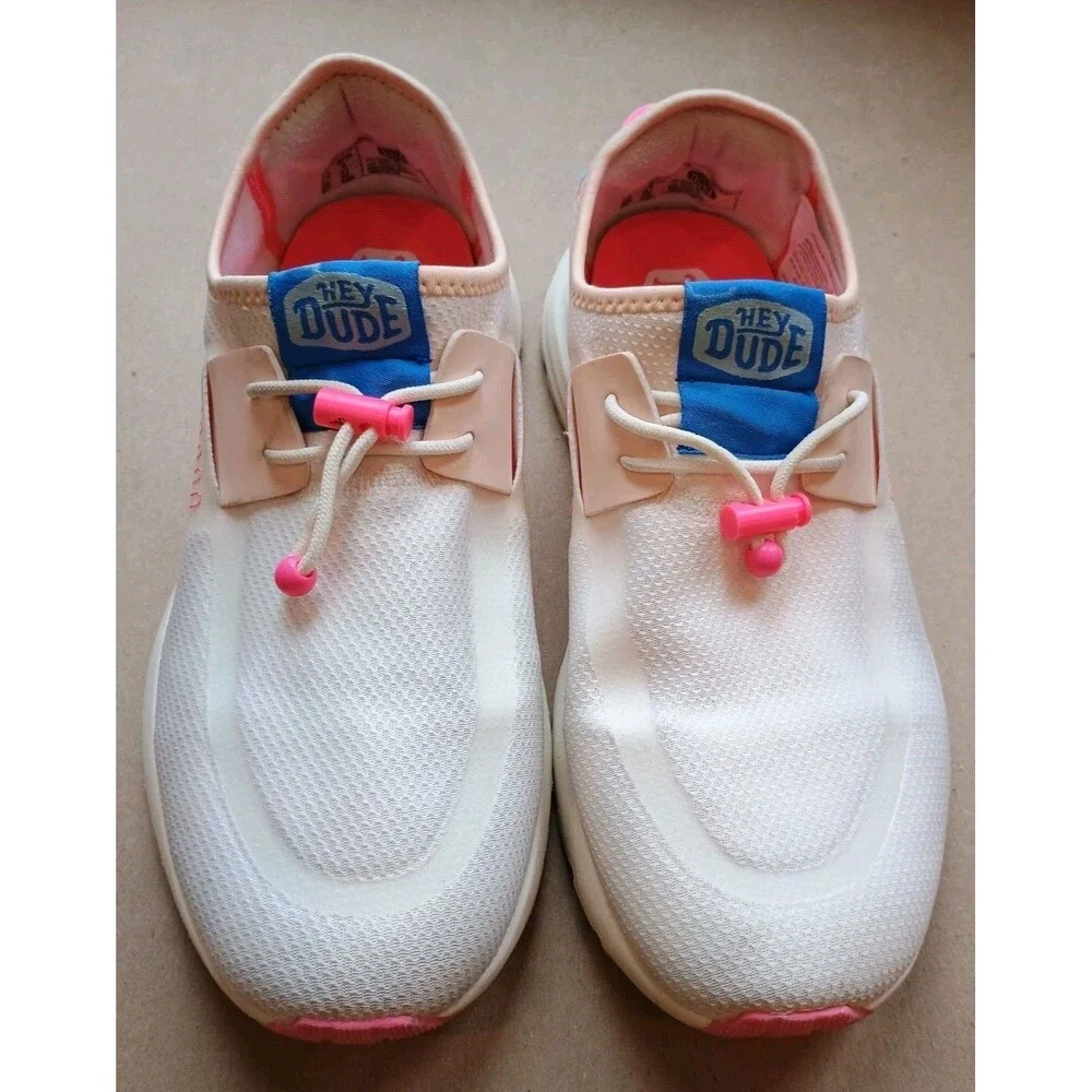 Hey Dude Women's Sirocco Colorblock Shoes Slip On Tennis Shoe Sz 10 White Pink - Picture 1 of 8